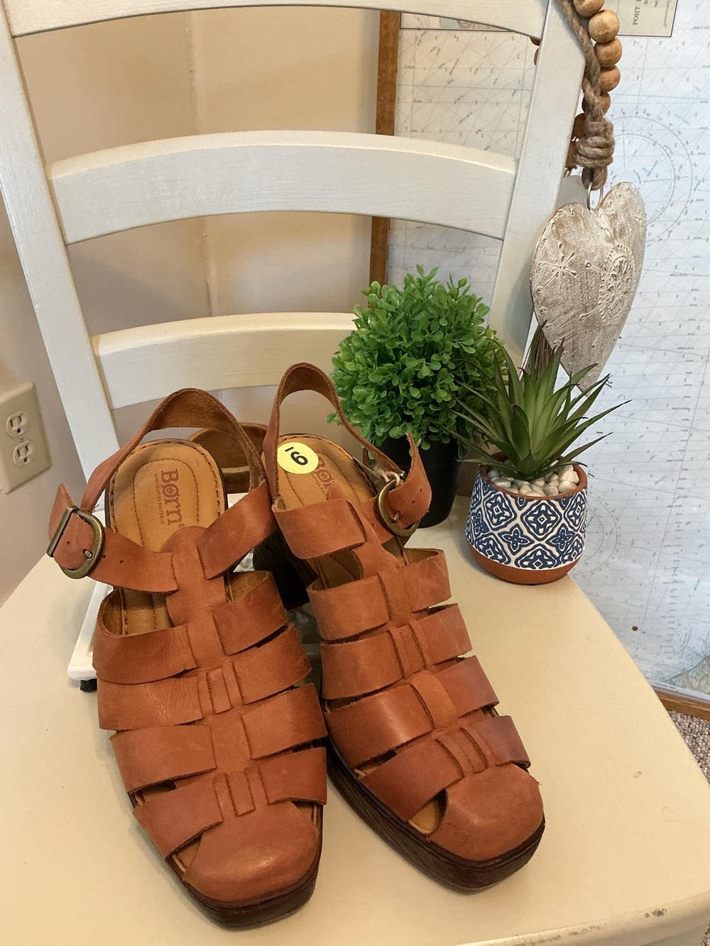 Born Tan Hartley Leather Strappy Wedge Fisherman Sandals sz9 NEW